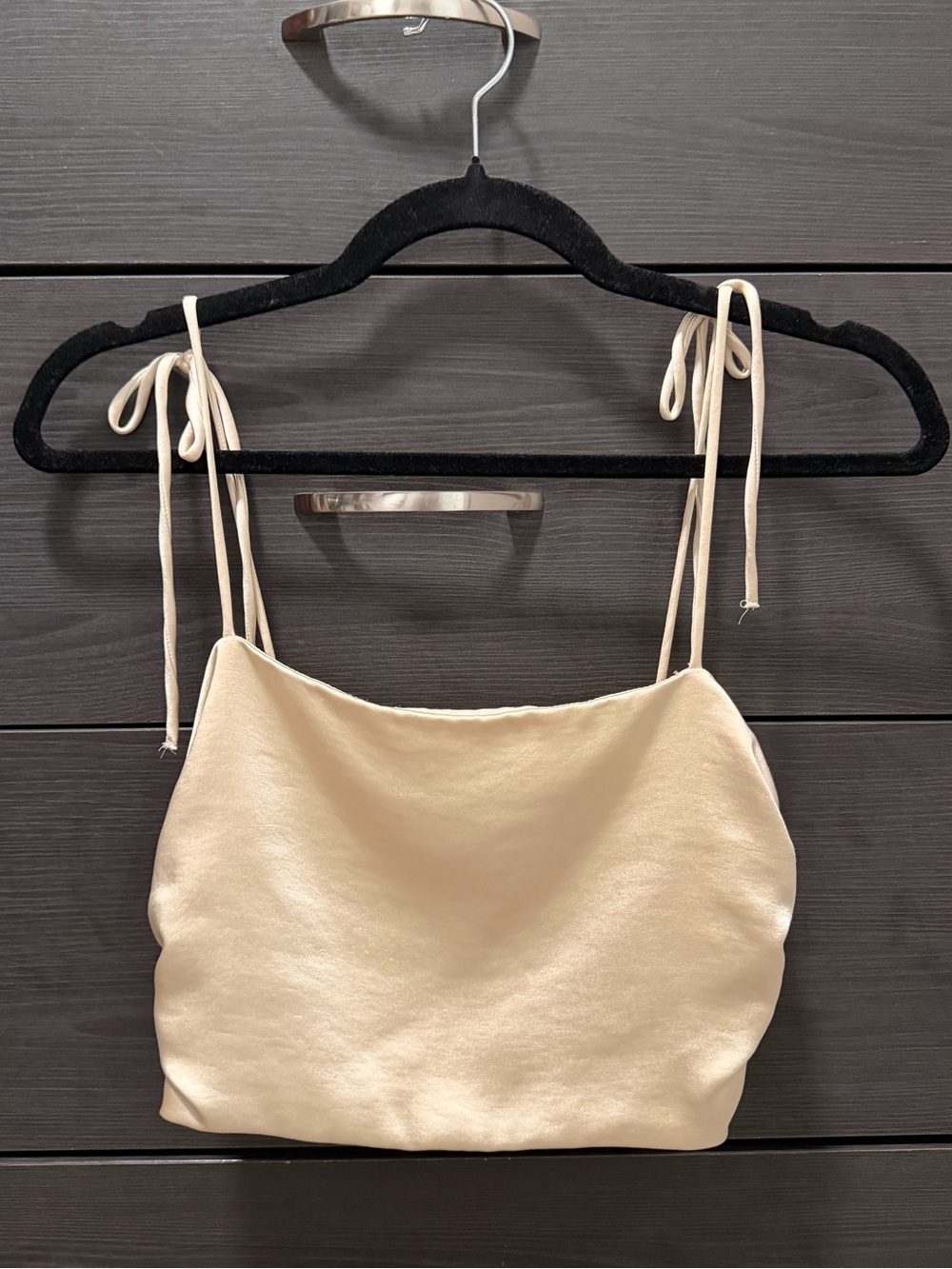 Zara Cream Satin Tie-Strap Crop Top